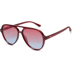 SOJOS Classic Polarized Aviator Sunglasses for Women Men, Retro Trendy Aviators Shades SJ2201 (Red Burgundy/Red Gradient Blue)