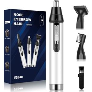 Ear and Nose Hair Trimmer Clipper - 2025 Professional Painless Eyebrow & Facial Hair Trimmer for Men Women, Battery-Operated Trimmer with IPX7 Waterproof, Dual Edge Blades for Easy Cleansing