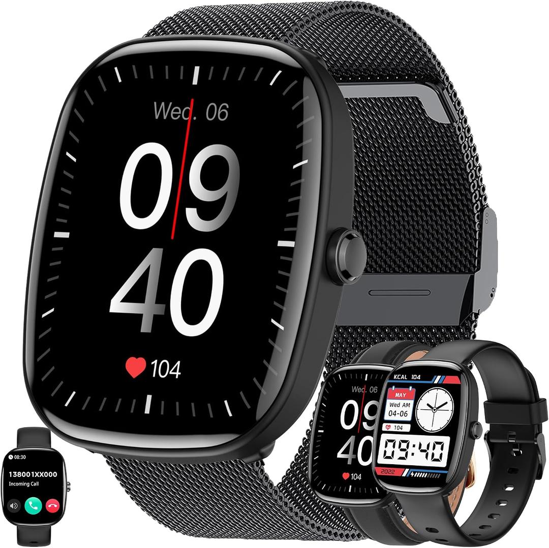 ZPIMY 1.83" Smart Watch for Women Men(Make/Answer Call), 2024 New 5ATM Waterproof Mens Smartwatches, Fitness Tracker Smartwatch for Android iPhones, Digital Watches Step Counter, 3 Straps (Black)
