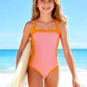 Kids4ever Girls One Piece Swimsuits Color Block Bathing Suit Kids Swimwear for Teens Beach 9-16Y (Pink)