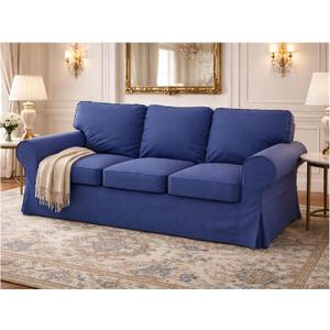 Premium Heavy Cotton Ektorp 3 Seat Sofa Cover Replacement Compatible with IKEA Ektorp Three Sofa Slipcover (Deep Blue)