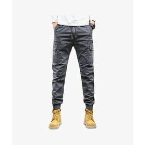 Depslee Men's Cotton Relaxed Straight-Fit Cargo Pants, Outdoor Cargo Lightweight Work Beam Foot Pants with Multi-Pocket, S, Grey