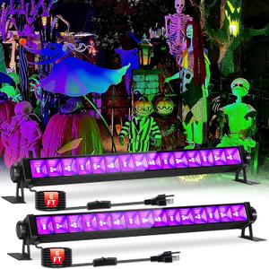 42W 2 Pack Black Light Bar for Glow Party, Blacklights with 6ft Cord, Plug, and Switch for Glow Party, Stage Lighting, Neon Party, Halloween Decorations, 2 Pack