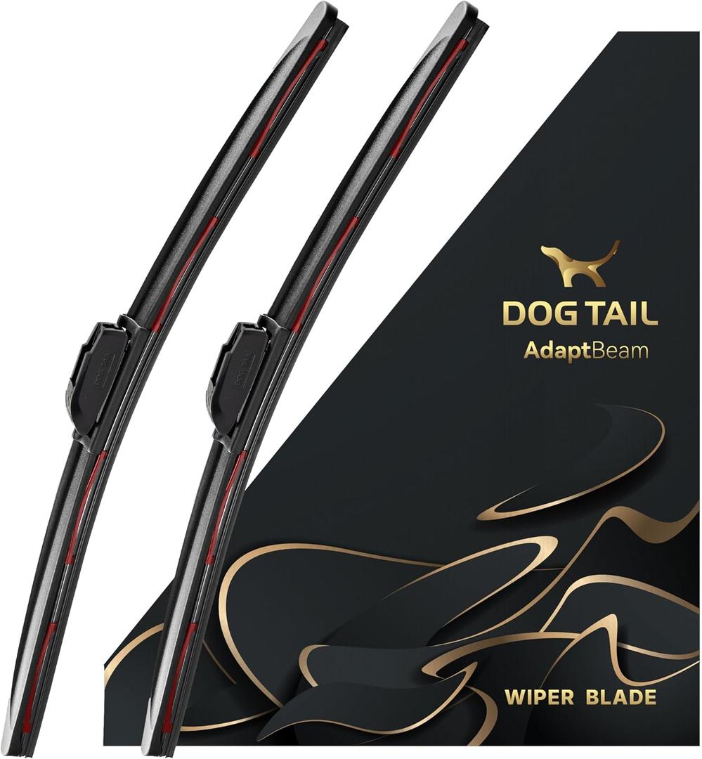 DOG TAIL Neoprene Dual-Steel Frame Wiper Blades 26"+20" with Multiple Adapters, Automotive Replacement Vehicle Front Windshield Wiper Blades Set for My Car Truck Vehicle AdaptBeam