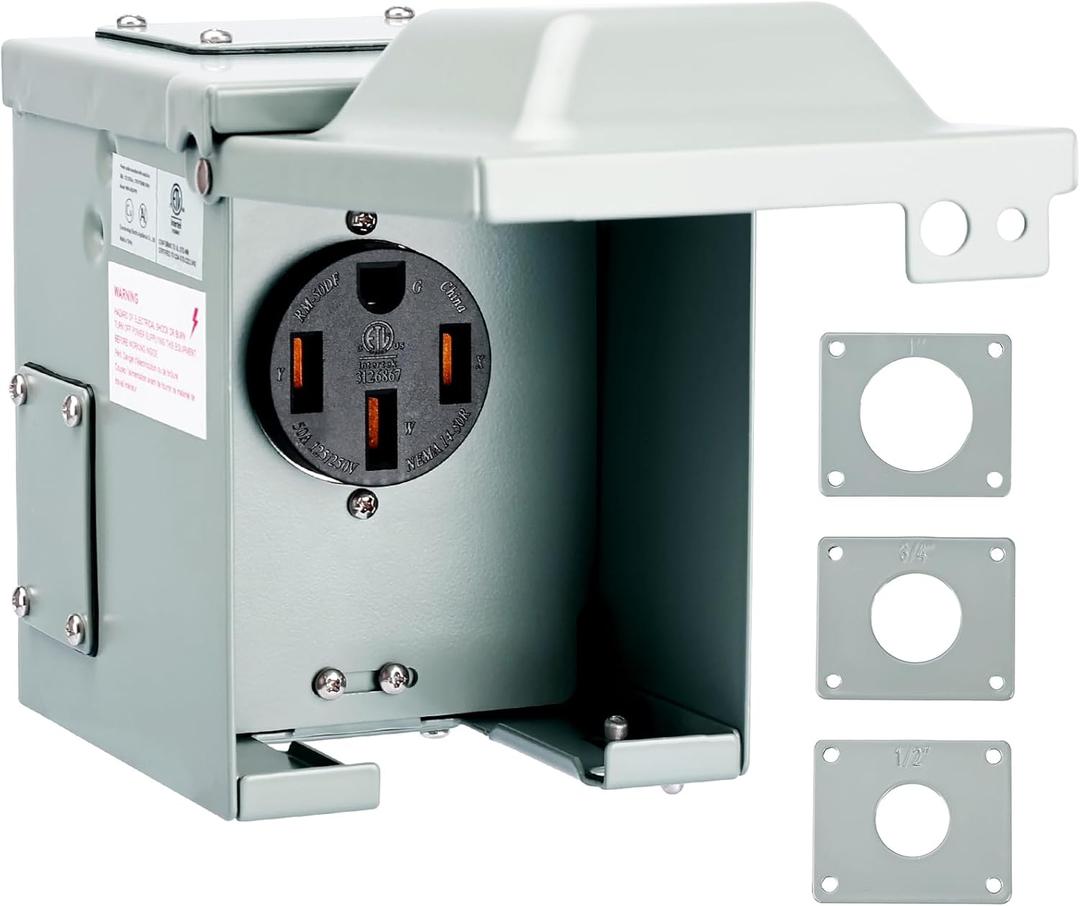RVGUARD 50 Amp 125/250 Volt RV/EV Power Outlet Box, Enclosed Lockable Weatherproof Outdoor Electrical NEMA 14-50R Receptacle Panel, ETL Listed