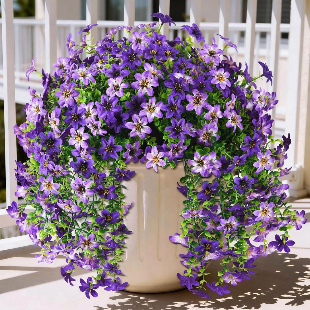 2 x Artificial Flowers for Outdoors Faux Hanging Plants Spring Summer Decoration, 2 Pcs Fake Silk Floral Realistic Outside Flowers UV Resistant No Fade for Planter Pot Porch Patio Window Yard Decor