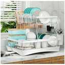 7 code Large Dish Drying Rack, 2-Tier Dish Racks for Kitchen Counter, Detachable Large Capacity Dish Drainer Organizer with Utensil Holder, Dish Drying Rack with Drain Board, White