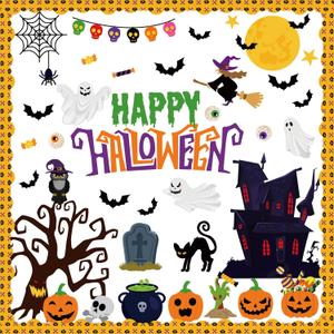 3 x 71 Pcs Halloween Bulletin Board Decorations with 300 Pcs Glue Points Halloween Ghosts Pumpkins Bats Witches Cutouts for School Classroom Wall Decoration