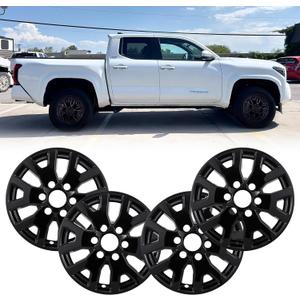 17 Inch Wheel Skins Compatible with 2024-2026 Toyota Tacoma SR & SR5, ABS+PC Plastic Cover Hubcap for 24-26 Toyota Tacoma SR & SR5 17'' Wheel Skin Glossy Black Set of 4