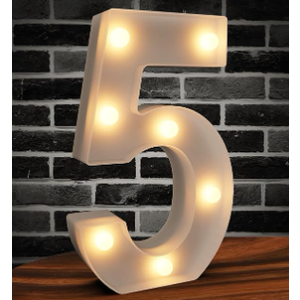 Marquee Numbers Light up Numbers, 0-9 Number Battery Powered LED Light, White Plastic Numbers Sign, Night Light Number Decor for Graduation Engagement Wedding Baby Shower Birthday (Number 5)