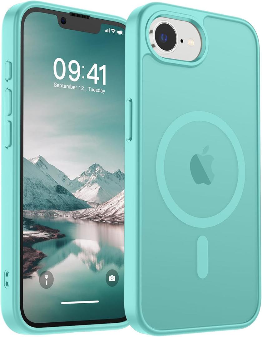 SUPFINE Magnetic for iPhone 16e Case 2025 (Compatible with MagSafe)(Military Grade Drop Protection) Slim Translucent Matte Shockproof with Anti-Fingerprint Phone Case,Blue Green