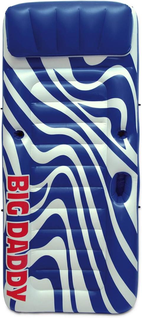 Poolmaster Big Daddy Oversized Pool Float Mattress for Adults, Extra Large Inflatable Pool Raft Lounger with Pillow, Cup Holder and Rope, Spacious Lake River Beach Float