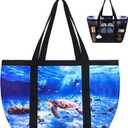 Fomaris Mesh Beach Bag for Women, Sandproof Large Tote with Ocean Sea Turtle Print, Coastal Nautical Swim & Pool Bag, Travel Essentials for Family Cruise Vacation