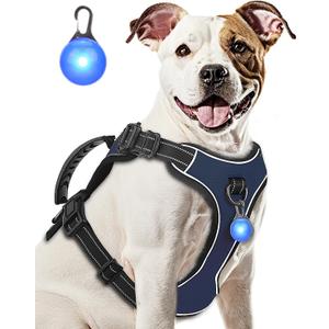 Dog Harness Navy Blue No Pull Y Shaped for Medium Sized Dog, Small to Large Dogs Reflective Adjustable Easy Walk Puppy Harnesses,Heavy Duty Girl Boy Pet Vest 3 Buckle with Handle & Light,M (M, Navy Blue)