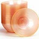 50 Pack 16 Oz Plastic Bowls with Gold Rim, Disposable Soup Bowls, Heavy Duty Dessert Bowls for Mother's Day, Parties, Wedding and Everyday Use, Orange, 50PCS