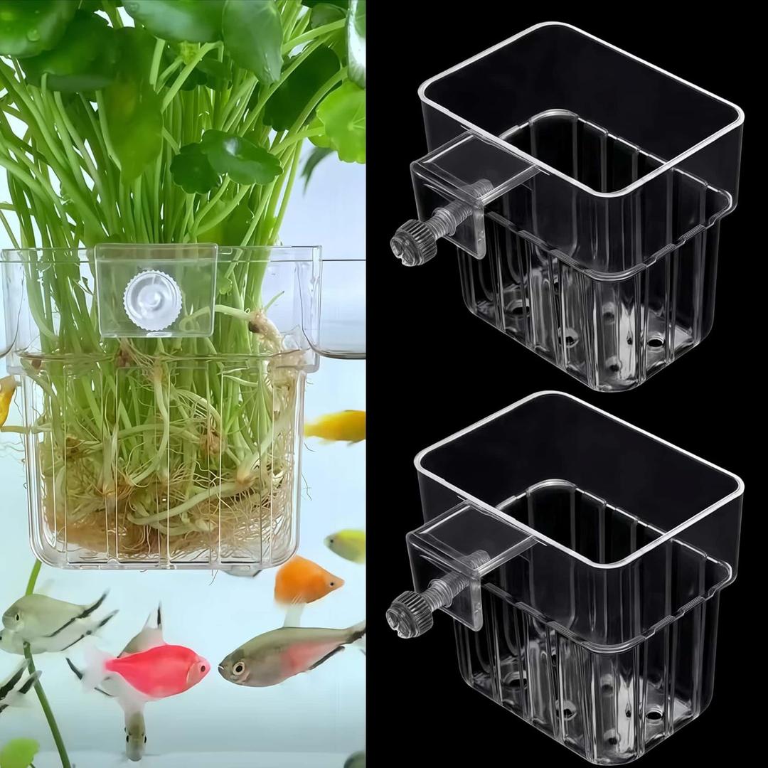 ARREBOL 2 Pack Clear Aquarium Plant Holder Top Hanging Fish Tank Plant Holders Fits up to 0.8in Tank Edges