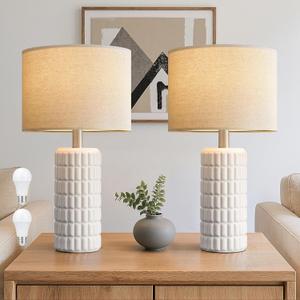 Seealle 23" Modern Ceramic Table Lamps Set of 2 - Table Lamps for Living Room, Farmhouse Bedside Night Stands Lamp for Bedroom, White Boho Nightstand Lamps Set of 2(Bulb Included)