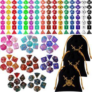 Yilloog 168 Pcs Dice Sets Bulk Polyhedral Dice Bulk with Drawstring Bag Multi Role Playing Table Game D4 D6 D8 D10 D12 D20 (Classic Style)