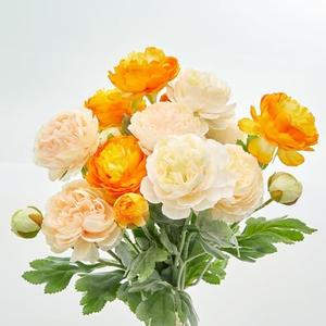 Pack Of 3 Lumoslyy Artificial Peony Flowers Ranunculus Fake Flowers 6pcs Summer Flowers Peonies Bouquet for Home Decoration Silk Flowers Peony Arrangements (Orange)