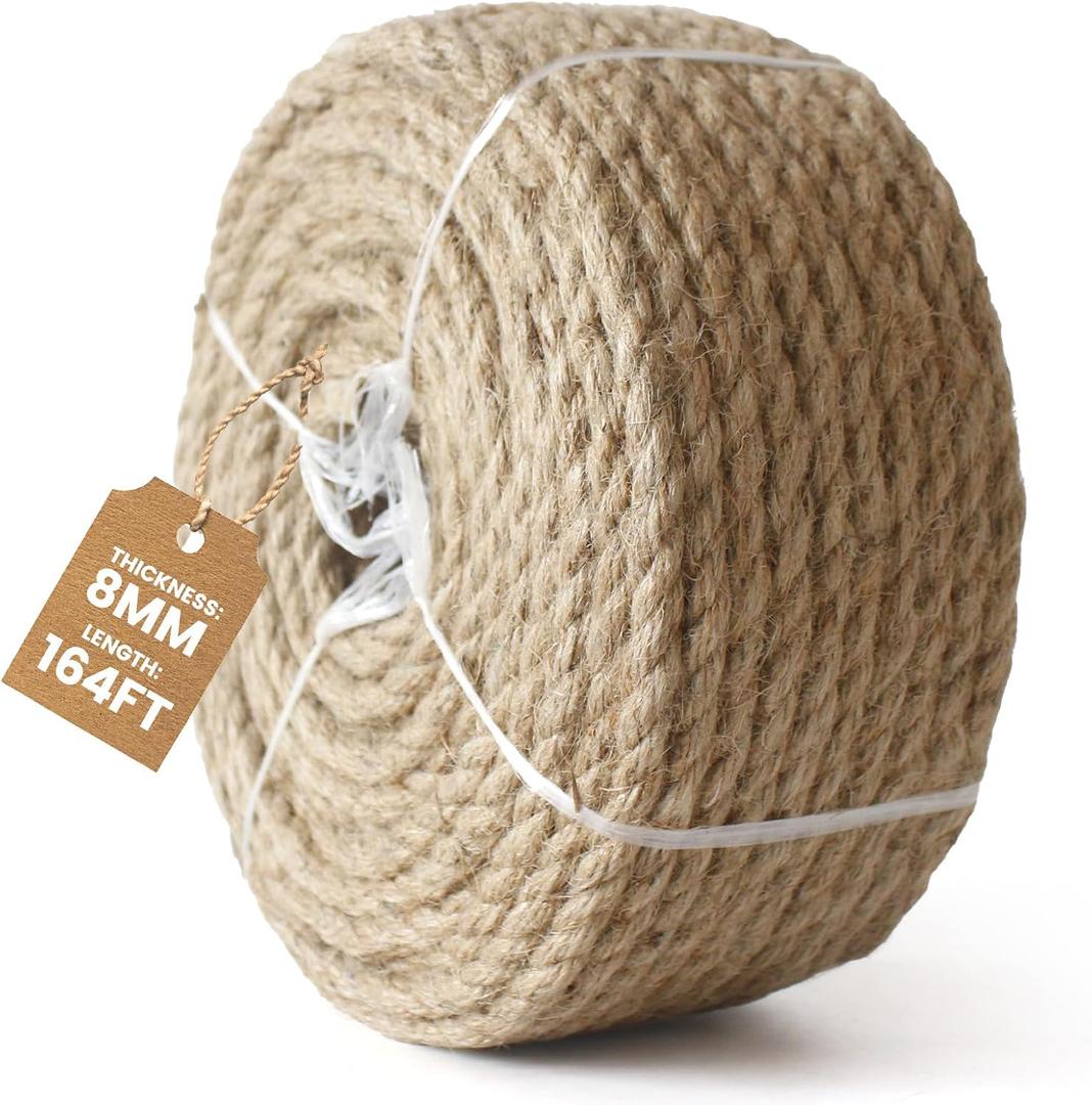 MERIANE 8mm Nature Jute Twine, 164 Feet Jute Rope for Cat Scratching Post DIY Arts Crafts Gardening Bundling Home Decor