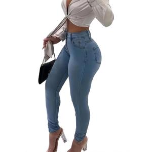 KUNMI Womens Curvy High Waist Stretch Butt Lifting Skinny Colombian Jeans (X-Large, 7009-light Blue)