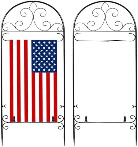 Metal Garden Flag Holder Stand Scroll American Stand Yard Flag Pole Stake Fits Max 14 x 25 Inch for Outside House Garden Yard Lawn Patio Balcony Decor, No Flags Included
