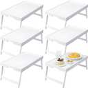 Soaoo Bamboo Bed Tray Table with Folding Legs Breakfast in Bed Tray Serving Food Trays for Eating on Sofa Laptops Sleepover Slumber Party Kids Adult(White,6 Pcs)