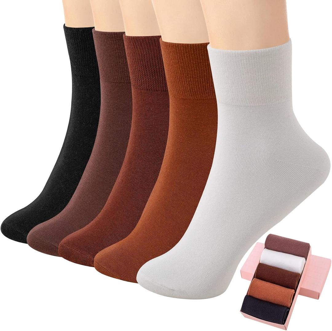 HUGSWEET Soft Comfy Cotton Breathable Socks for Women above Ankle Mini Crew Bootie Socks Gifts for Women 5-10 Pairs (9-12, Solid-black/Brick Red/Coffee/Camel/White)
