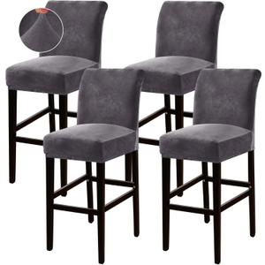 Turquoize Bar Stool Covers 4 Pack Bar Stool Covers with Backs Barstool Covers Velvet Bar Stool Seat Covers Slipcover Pub Counter Stool High Back Chair Covers, Thick Soft Modern Style, Grey, 4
