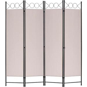 4 Panel 68" H Room Divider Partition Folding Steel Frame Screen Freestanding Privacy Divider Portable Breathable Partition Japanese-Inspired Oriental Shoji Screen Wall Divider for Home Office, Tan