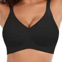 Womens Comfortable Seamless Wireless Bra No Underwire T Shirt Full Coverage Sleep Bralettes Push Up Supportive Everyday Bras (Medium, Black)