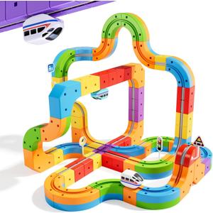 KlickRail Electric Train Set Flexible Race Track for Kids 4 6 7 8, 88 Pcs Car Track for Toddlers 3-5, Building Toy Train Track Gravity-Defying 3D Embedded Layouts & Motorized Car, STEM Easter Gift