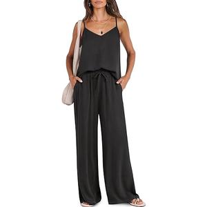 Caracilia 2 Piece Lounge Sets for Women Summer Casual Matching Wide Leg Pants Beach Travel Vacation 2025 Trendy Outfits M