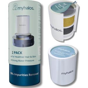 2 Pack - MyHalos® Fixed Hard Water Shower Filter Cartridge Replacement - Home, Travel Power Filtered Shower Head Filter, Chlorine & Heavy Metal Removal - Water Softener, High Pressure- 6 Months Worth