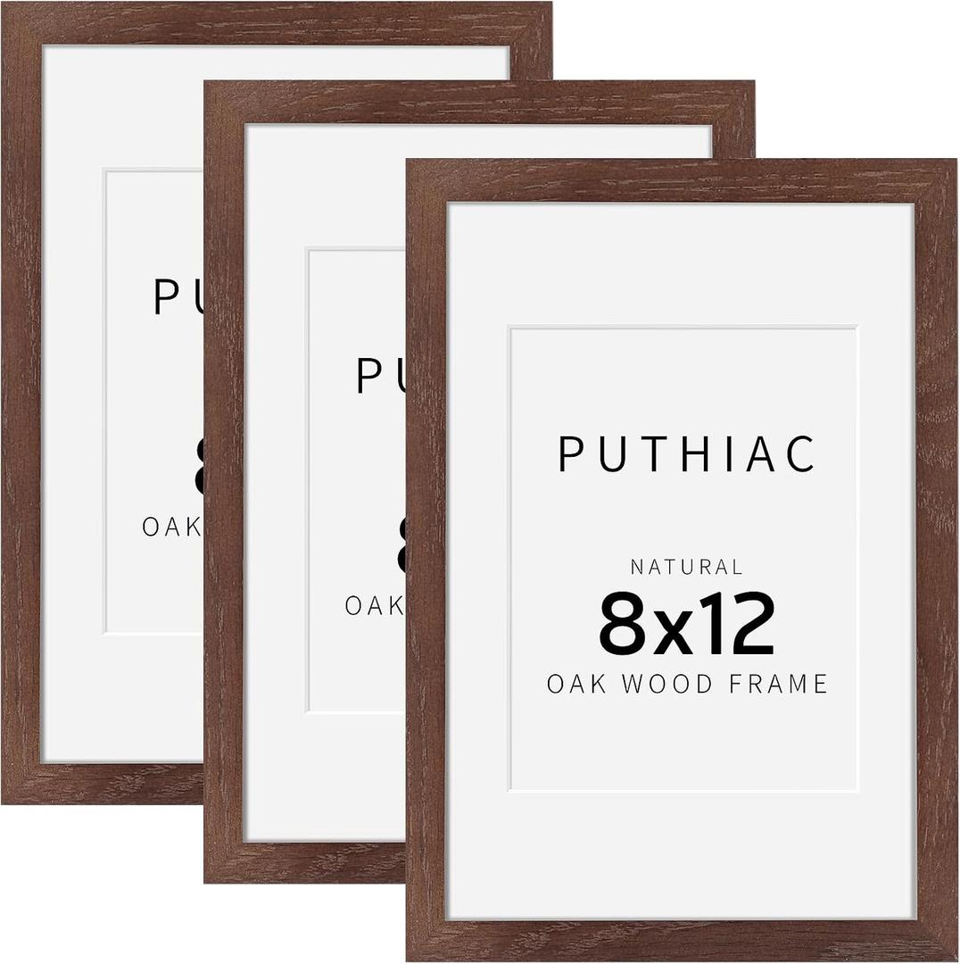 8x12 Oak Wood Picture Frams - Minimalist 8x12 Oak Wood Frames, 8"x12" Picture Frame Wood, Natural Solid Wooden Picture Frames for Wall Art Photo and Prints(3 Pack, Walnut)