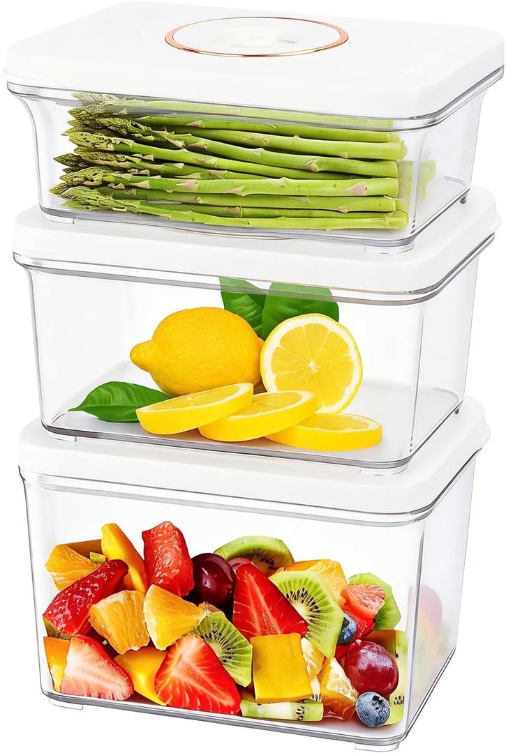 Vixino Vacuum Seal Containers, 3Pcs Reusable Food Storage Containers with Lids for Meal Prep and Freezer,BPA-FreeMicrowave SafeLeak-proof,Airtight (Vacuum Sealer Not Included), 3 Rectangular Vacuum Containers
