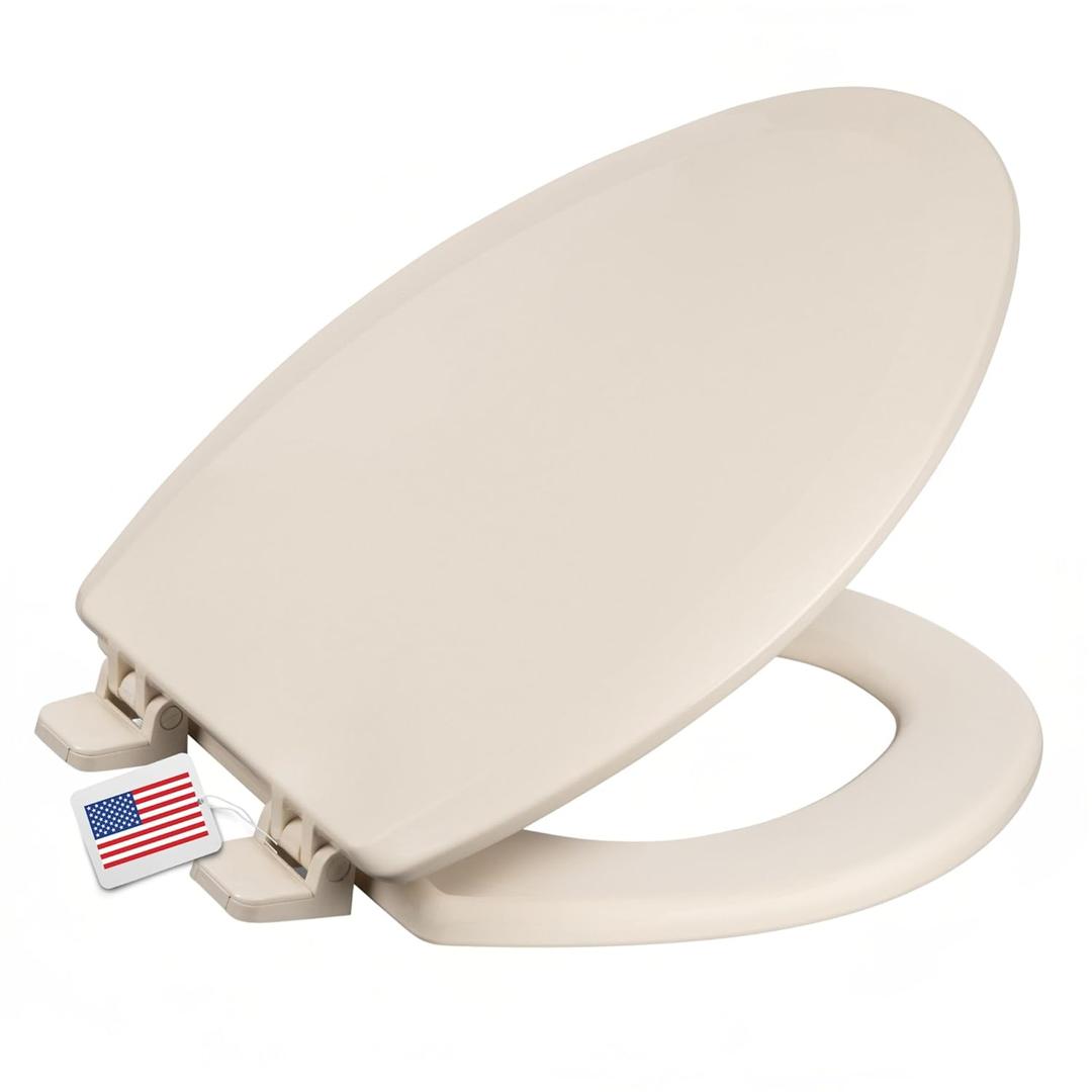 Centoco Heavy-Duty Elongated Toilet Seat, Wood Core with Scratch-Resistant Plastic Finish, Won't Crack or Fade, Residential, Made in the USA, DSAMAZ9-106, Bone