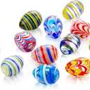 Hand Blown Art Glass Easter Eggs with Small Glass Gems and Stones - Handmade Tiny Eggs Ornaments Collectible Figurines for Home Decorations and Party Favors for Boys and Girls