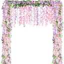 Thiccywoov 4pcs Wisteria Artificial Flowers Garland, 7.2Ft/Piece Wisteria Hanging Flowers Garland for Wedding Arch Decoration Outdoor Ceremony Home Backdrop Garden (Light Purple,White,Light Pink)