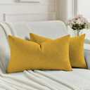 FUTEI Pack of 2 Chenille Decorative Throw Pillow Covers 12x20 Inch,Soft Cozy Faux Linen Textured Lumbar Pillow Cases,Farmhouse Home Decor for Couch Living Room,Mustard Yellow