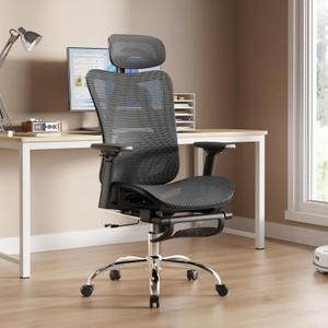 Ergonomic Office Chair, 3D Headrest and Retractable Footrest, SGS Class 4 Gas Clylinder, 3-Level Tilt Backrest, Dark Grey and Black