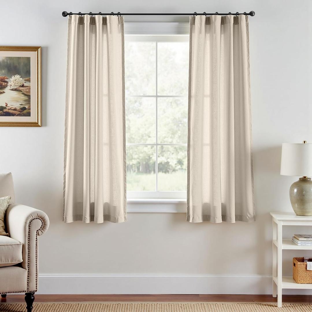 jinchan Linen Curtains Oatmeal Semi Sheer Curtains 63 inch Length for Closet Small Window Living Room Bathroom Neutral Farmhouse Cottage Core Light Filtering Privacy Rod Pocket Back Tab 2 Panels