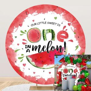Laeacco 6.5x6.5ft Summer Watermelon Birthday Party Round Backdrop Baby Girl 1st Birthday Photo Background Princess One in a Melon Birthday Arch Backdrop Girls First Birthday Party Baby Shower Supplies (Red)