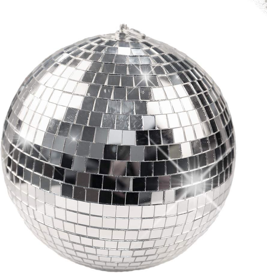 Boshen 10" Disco Mirror Ball with Hanging Ring Silver Party Disco Ball Light for Party Xmas DJ Stage Lighting Effect