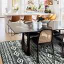 Lahome Machine Washable Non-Slip Rug 6x9 - Ultra-Thin Stain Resistant Boho Moroccan Black Area Rugs Soft Low-Pile Distressed Geometric Tribal Print Carpet for Living Room Bedroom Dining Room