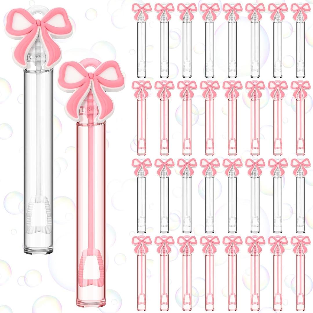 Shappy 60 Pcs Pink Bow Coquette Bubble Wands Bulk Mini Bubble Wands Coquette Bow Party Supplies for Birthday Bridal Shower Wedding Party Gift Pink Goodie Bag Stuffers