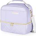 Double Deck Lunch Box Bag Women - Vegan Leather Insulated Waterproof Leakproof Cooler for Work Travel Picnics - Teacher Mothers Day Christmas Birthday Gifts
