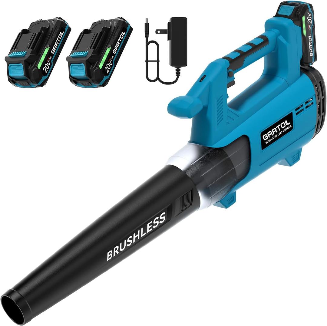 GARTOL Cordless Leaf Blower  600 CFM 190 MPH, Brushless Motor, 6-Speed, 220V Batteries & Charger, Lightweight Electric Blower for Leaves, Lawn, Snow, Debris  Compatible with Makita 18V Batteries