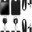 Black 4Pack Vertical ID Badge Holders with 2PCS Lanyards, 4PCS Heavy Duty Oval Badge Reels,Detachable Keychain, for Nurse Officer Teacher Security Staff Women Men