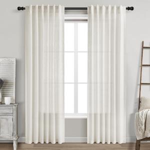Cream Linen Curtains 84 Inch Length 2 Panels Back Tab Rod Pocket Semi Sheer Bedroom Curtains Light Filtering Country Closet Curtain Drapes Netural Farmhouse Window Panels for Living Dining Room 42x84 (Natural)